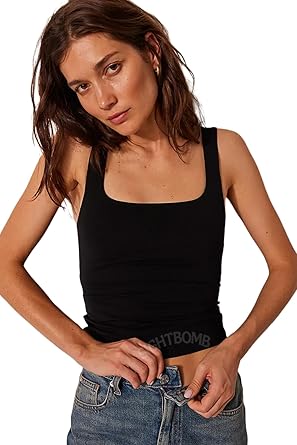 SIGHTBOMB SKIMS Microfiber Ultra Soft Feather Touch Seamless Front SOFTLINE Square Neck Double Layered Support Spaghetti Tank TOP for Women